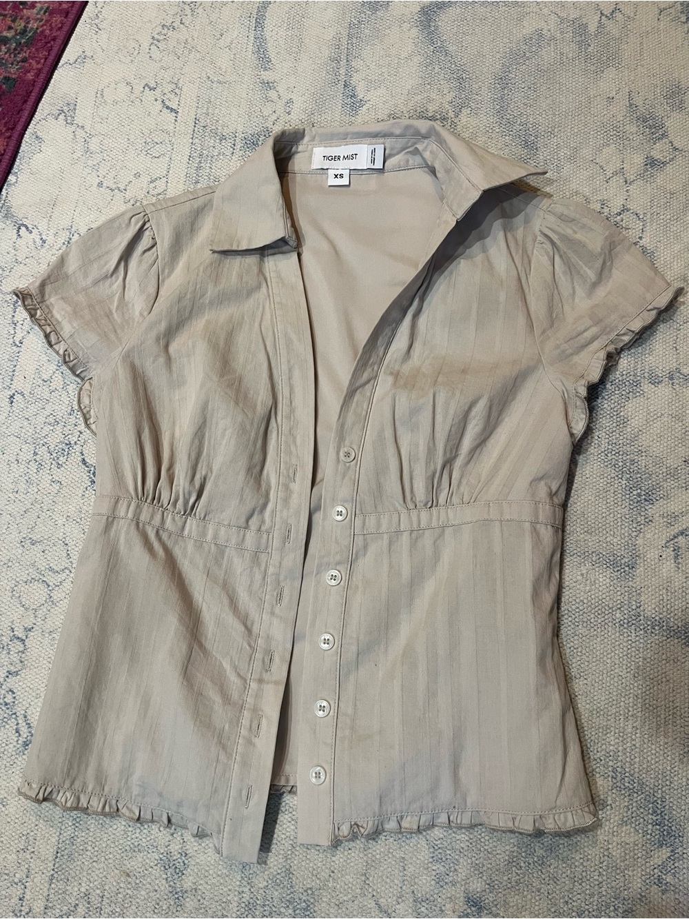 Tiger Mist Beige Short Sleeve Button-Down Top